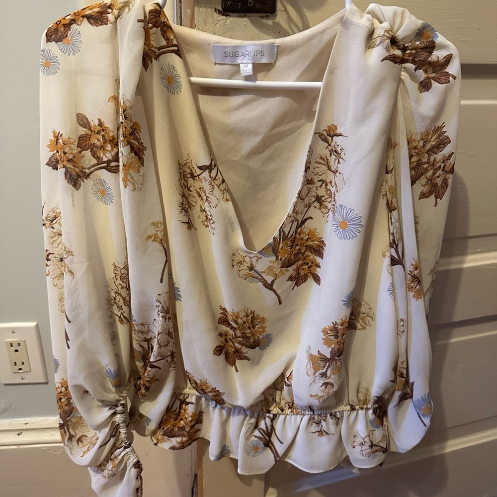Sugarlips Women's Floral Print Top - White